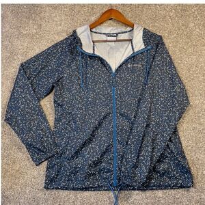 Columbia Womens Blue Floral Print Full Zip Hooded Windbreaker Jacket Large L